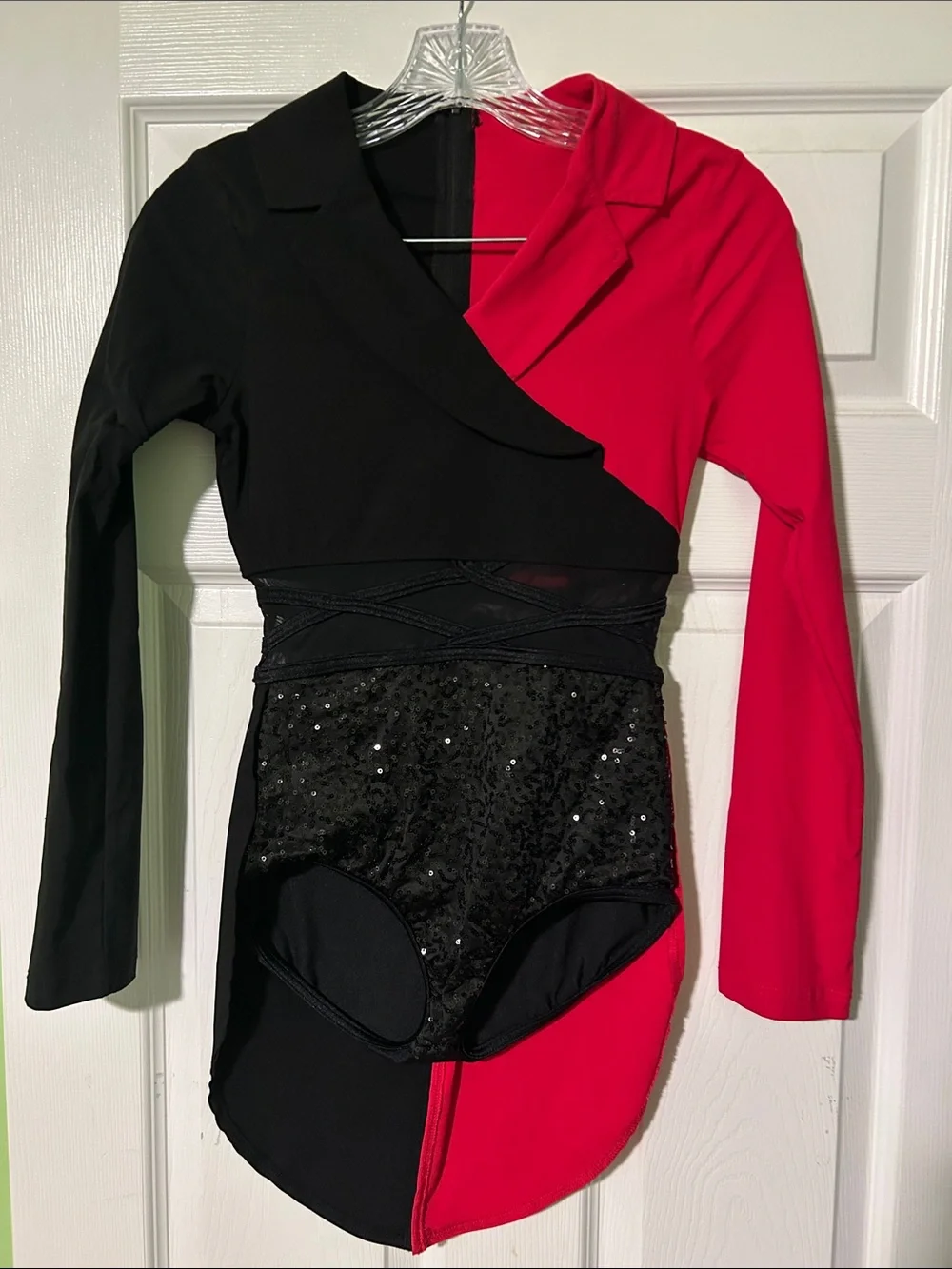 Weissman Black and Red Dance Costume Leotard with Sequin Waist